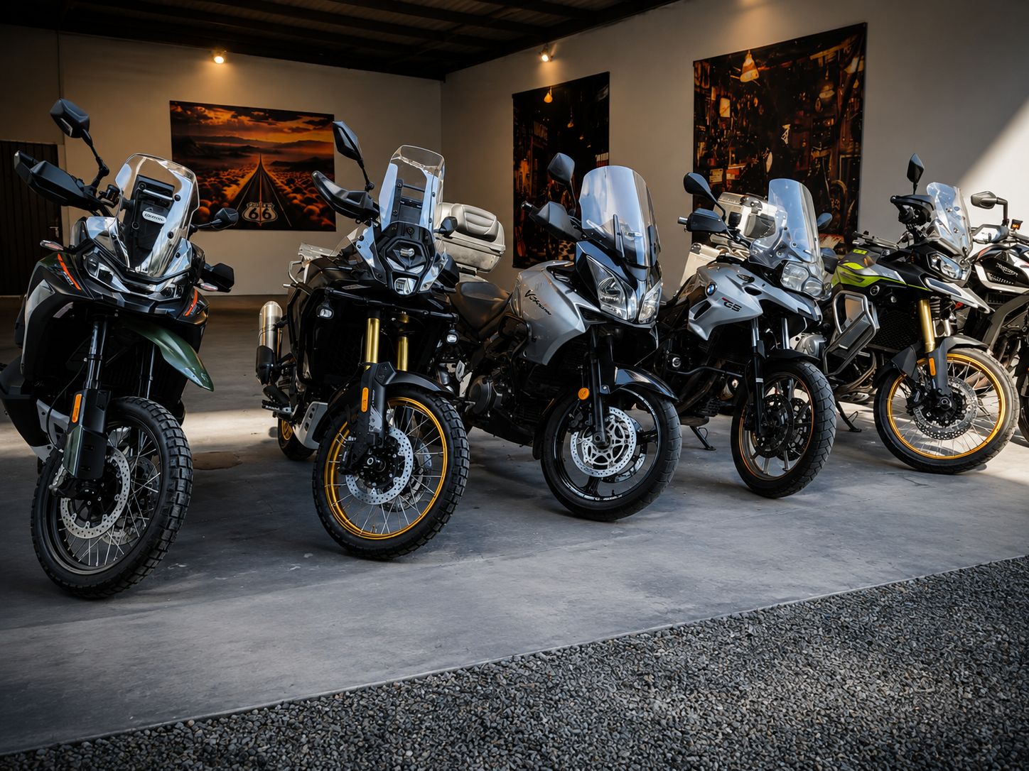 Motos de alta gama en el showroom de ROUTE 66 Motors